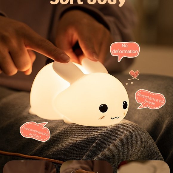 Perfect Gift Jade bunny Sleeping lamp light up silicone animal night light - Picture 4 of 16